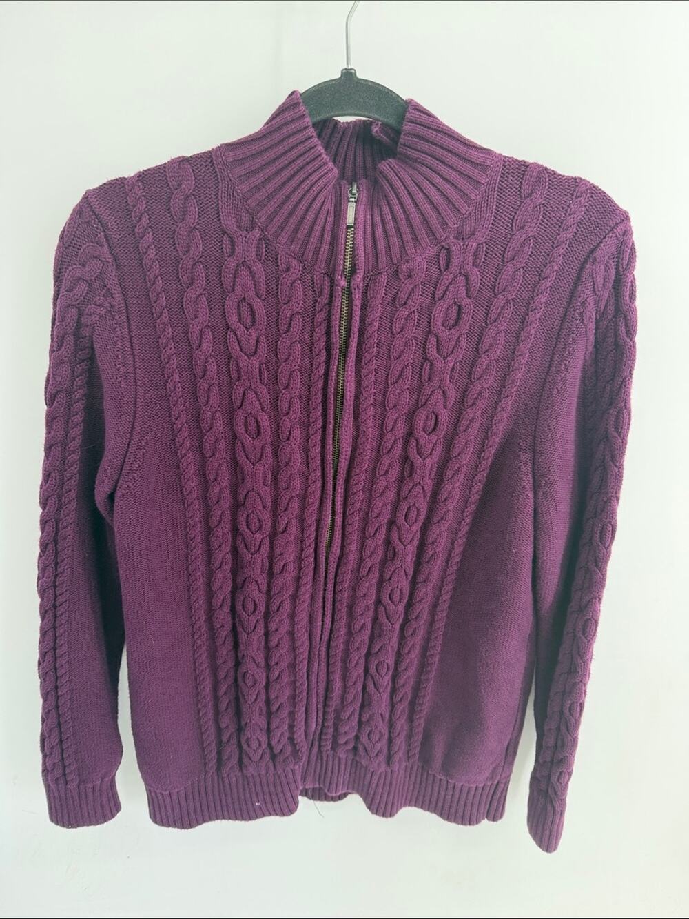 L. L. Bean 100% cotton cable knit full zip heavy weight cardigan sweater sz XL